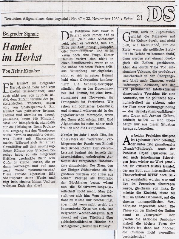 DEUTSCHES-ALLGEMEINES-SONNTAGSBLATT-23111980-LJUBISA_RISTIC_HAMLET_SEKSPIR_BEOGRAD_LJUBA_TADIC