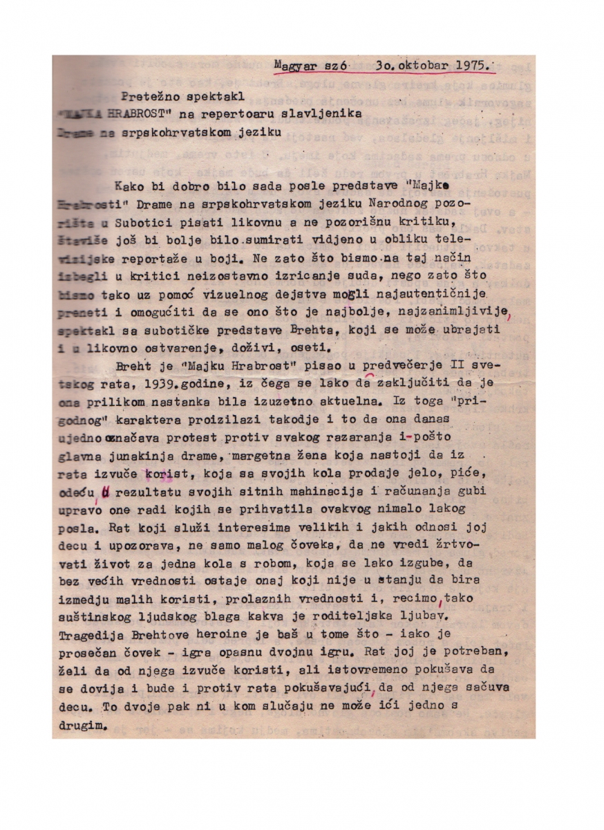 MAGYAR_SZO-30101975-KRITIKA_MAJKA_HRABROST_I_NJENA_DECA_LJUBISA_RISTIC_SUBOTICKO_NARODNO_POZORISTE