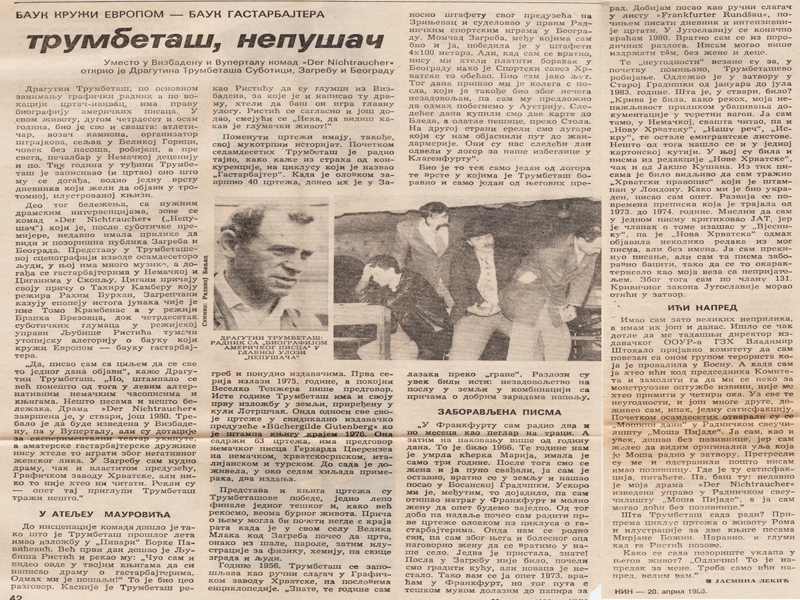NIN-200586-KRITIKA-BAUK_GASTARBAJTERA_DRAGUTIN_TRUMBETAS_DER_NICHTRAUCHER_NEPUSAC_LJUBISA_RISTIC_BORKA_PAVICEVIC_