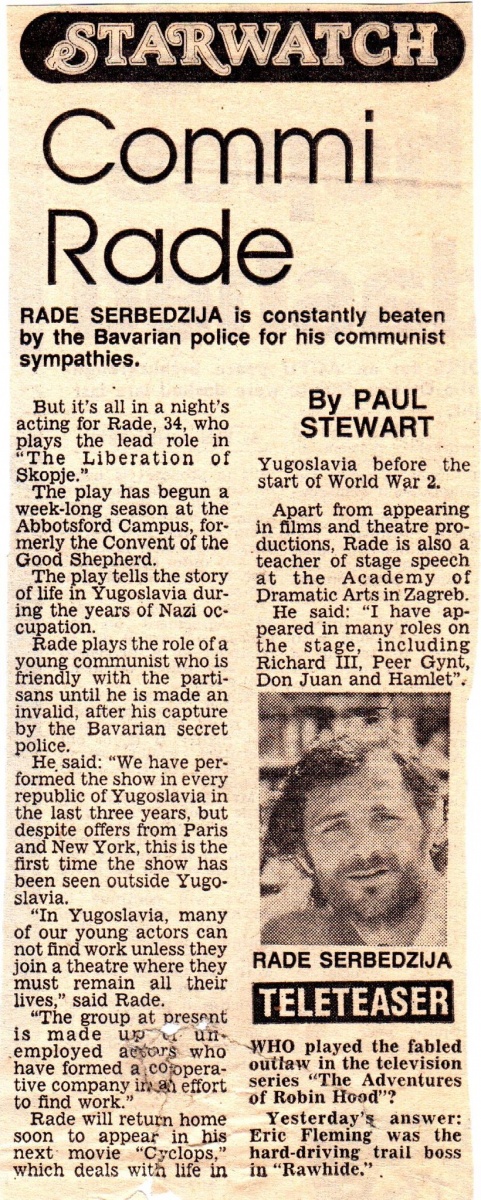 THE-SUN-030281-AUSTRALIJA_GOSTOVANJE_RADE_SERBEDZIJA_OSLOBODJENJE_SKOPLJA_AKADEMIJA_DRAMSKIH_UMETNOSTI_ZAGREB